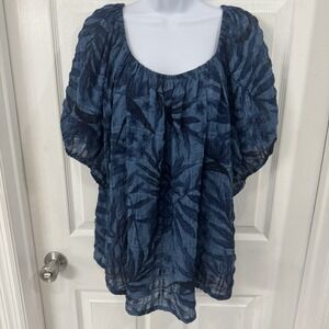 Karen Kane Women's 2X Flowy Floral Sheer Top Tropical Lightweight Shirt